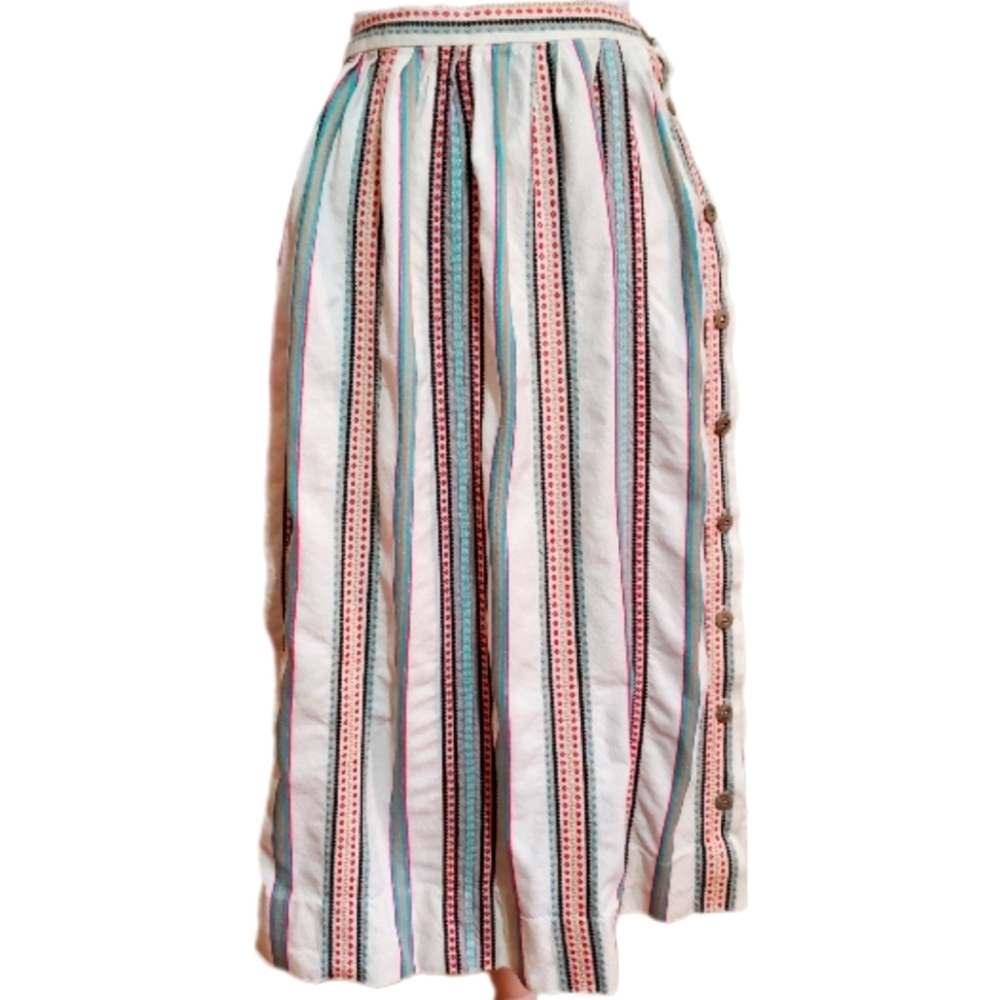 Susan Bristol Vtg 80s Cotton Embroidered Striped Broomstick Pleats